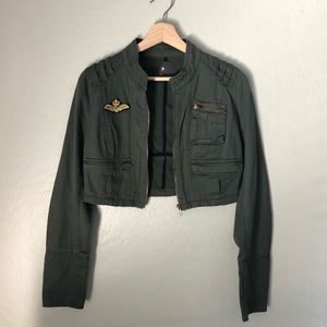 Cropped Olive Green Military Utility Jacket